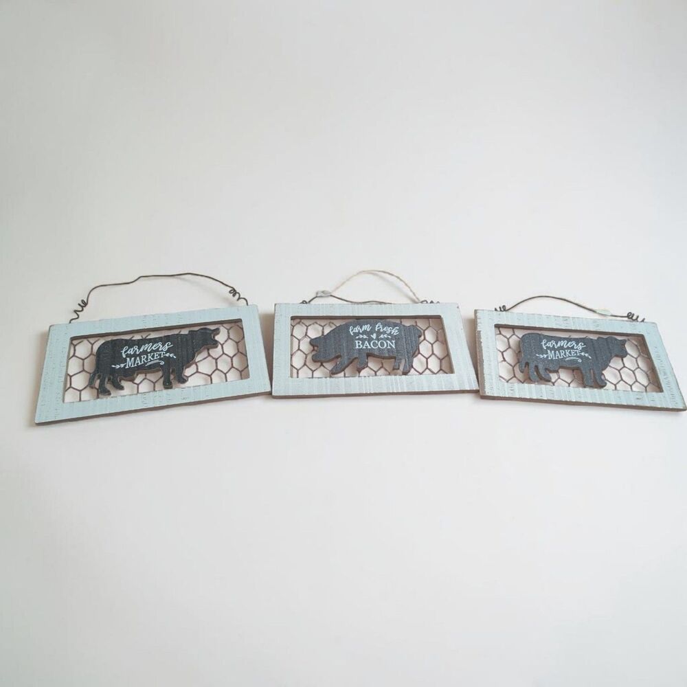 Farmhouse Animal Wall Decor Set of 3, Rustic Pig and Cow Signs, Country Kitchen - Picture 5 of 5